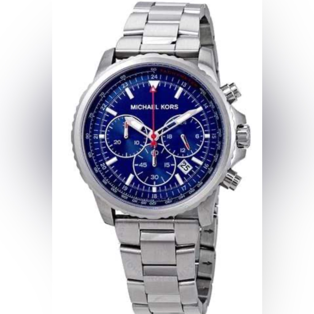 Michael Kors Blue Dial Silver Bracelet Chronograph Watch Mens